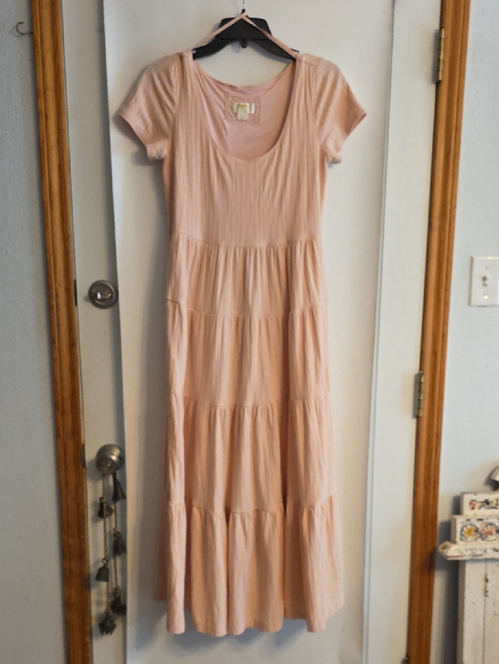 Maeve Anthropologie Cotton Tiered Scoop-Neck Maxi Dress w/ Pockets Peach